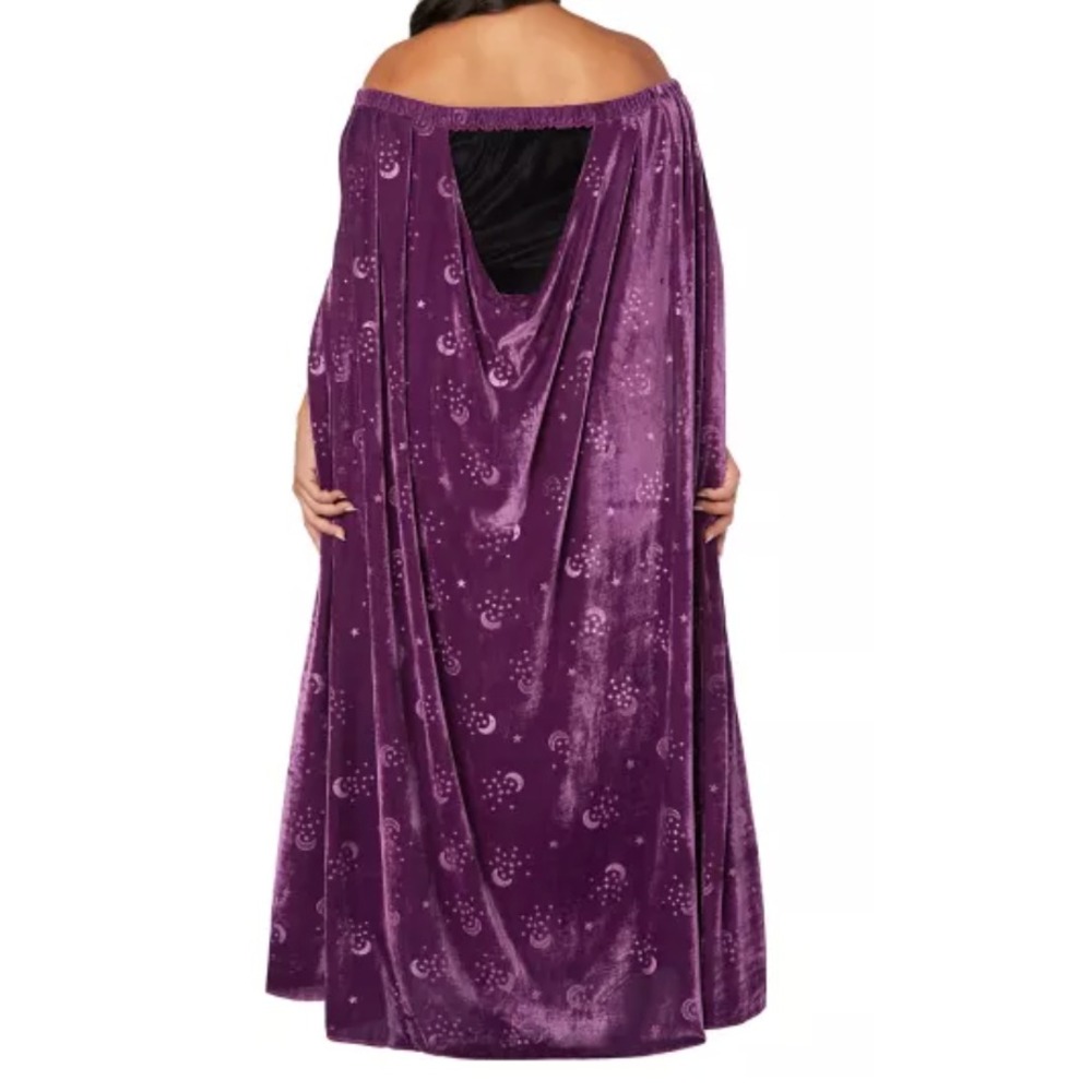 Spirit Halloween Celestial Velvet Cape Plus Sz Purple Moon Stars Whimsigoth Witc